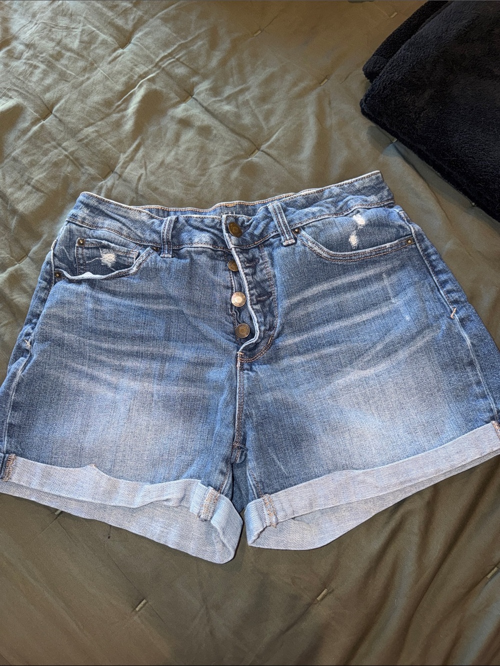 Time and Tru Blue Roll-Cuff Denim Shorts